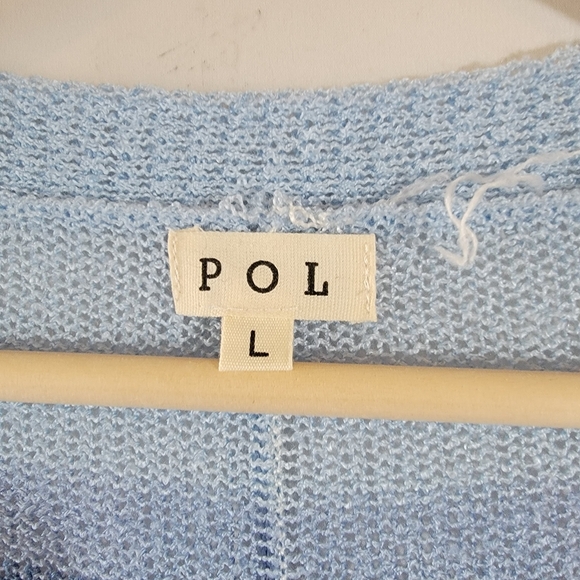 POL Blue White Striped Long Duster Cardigan Sz L Pocket Cottagecore Relaxed Fit - Picture 9 of 12